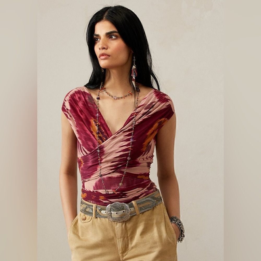Ralph Lauren Collection Idonia Sleeveless Crisscross Voile Blouse in Multi Ikat